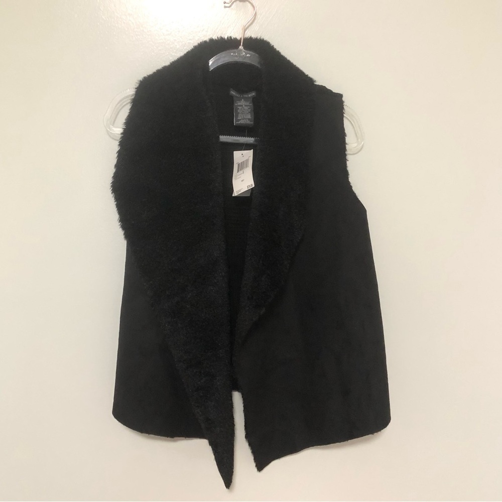 Chelsea & Theodore Faux Fur Sherpa Vest Black New Small
